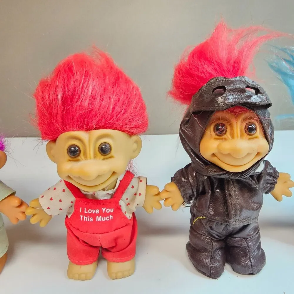 Vtg Lot of 5 Troll Dolls Doctor Fireman Valentine's Aviator Russ Berrie 1990s